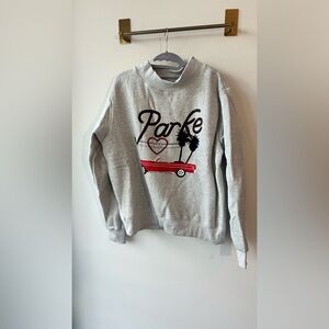 Parke, Heather Gray Cities Graphic Mockneck Sweatshirt, Size S/M
